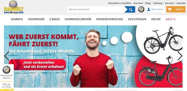 Radwelt-Shop Webseite